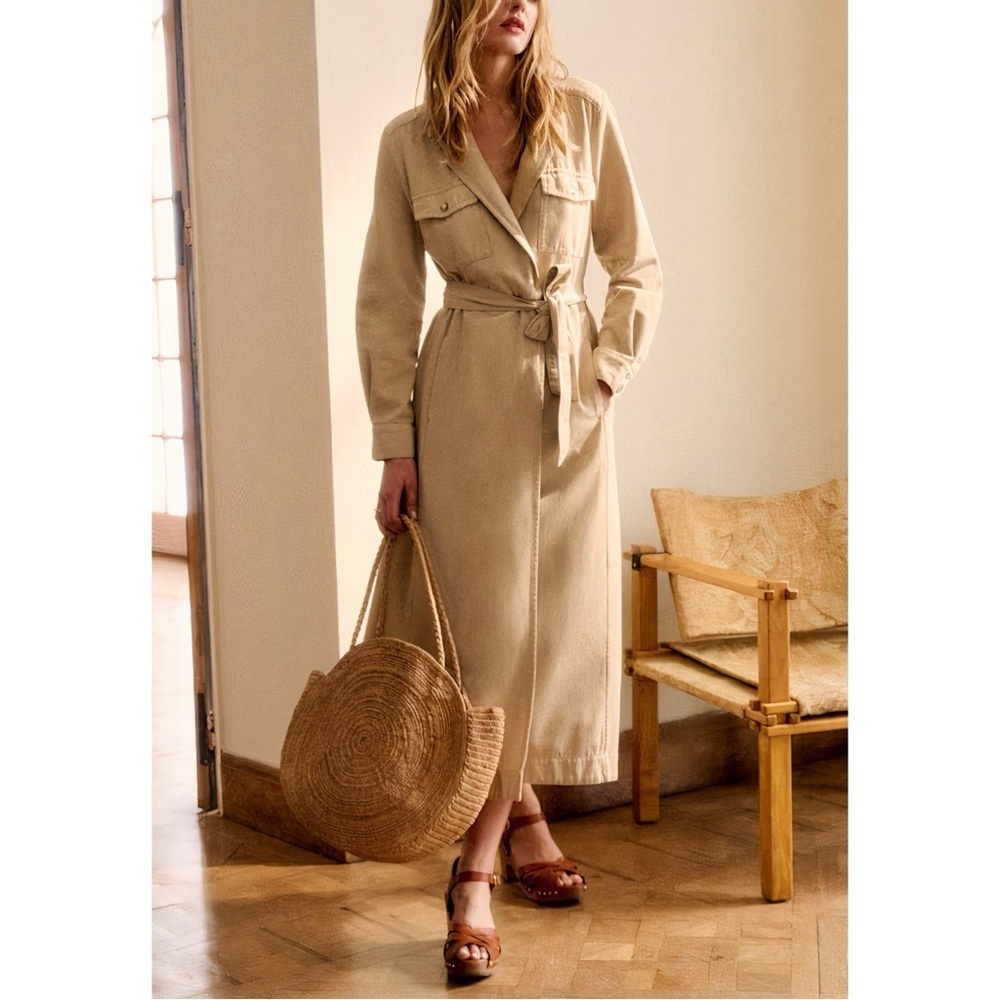 Sezane Midi Long-Sleeve Cotton Filomena Shirt Dress